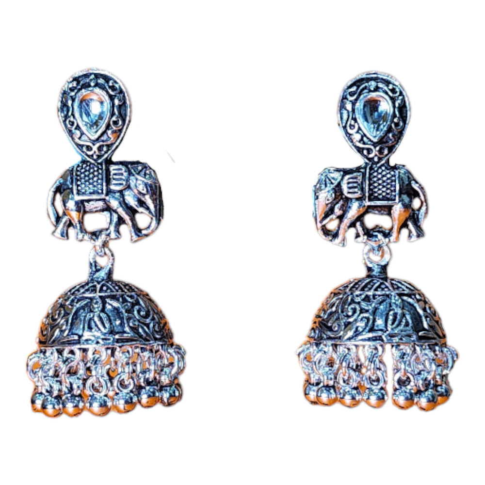 Studs Earrings White Elephant Fancy Style Oxidized Silver Party wear