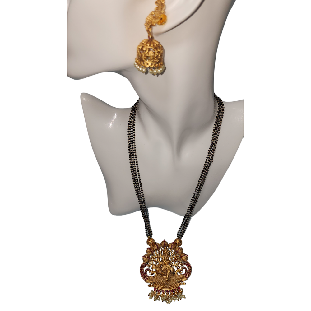 Necklaces Set Krishna Temple Black Beads High Gold Finish Party Wear