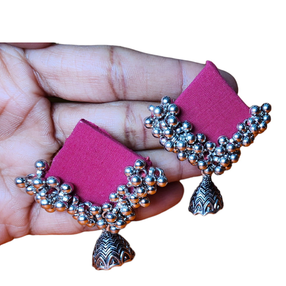 Studs Earrings Fabric Style Red Party wear Jhumka | Traditional Fashion Jewellery