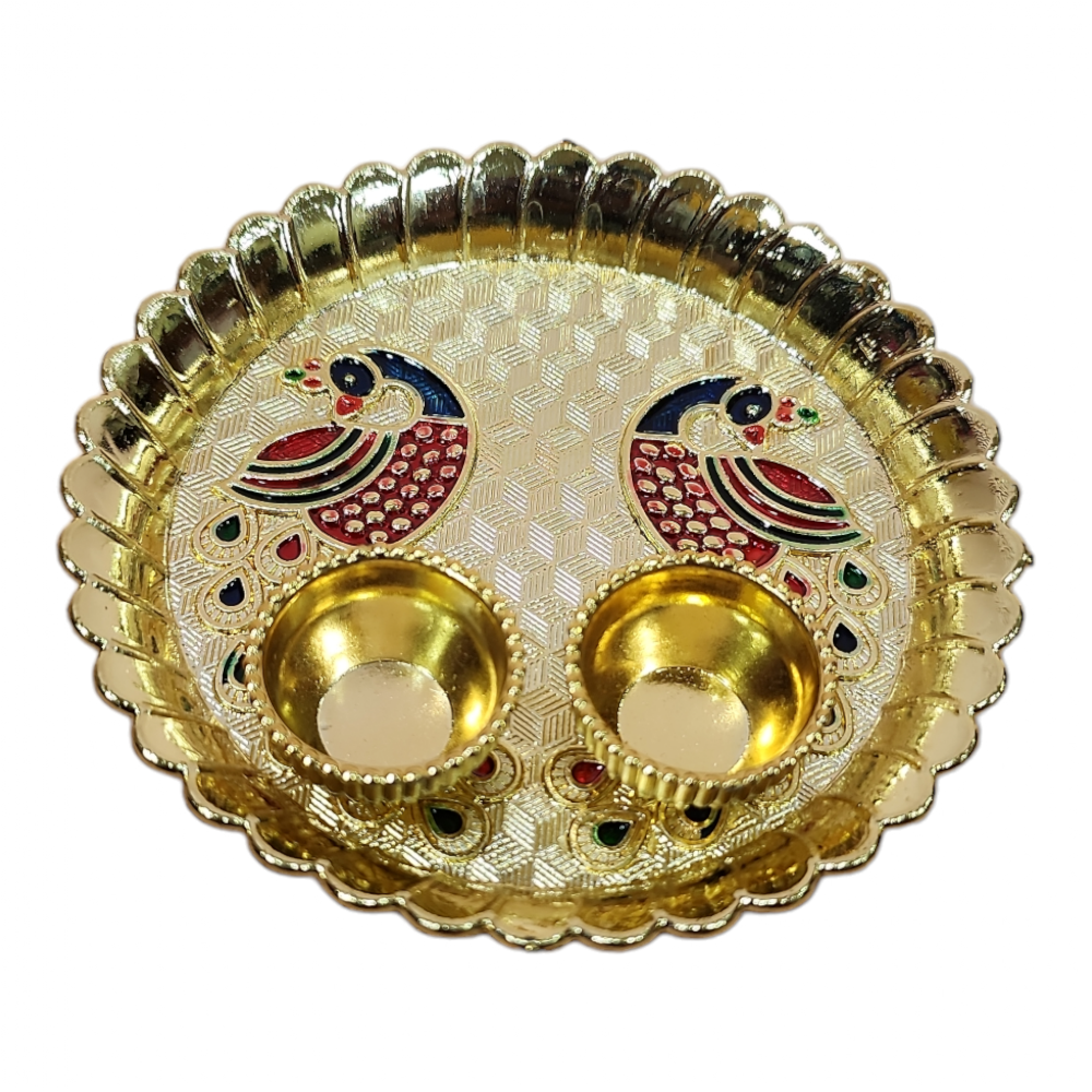 Acrylic Peacock with Meenakari work with Haldi Kumkum cups | Puja & Ritual Essential