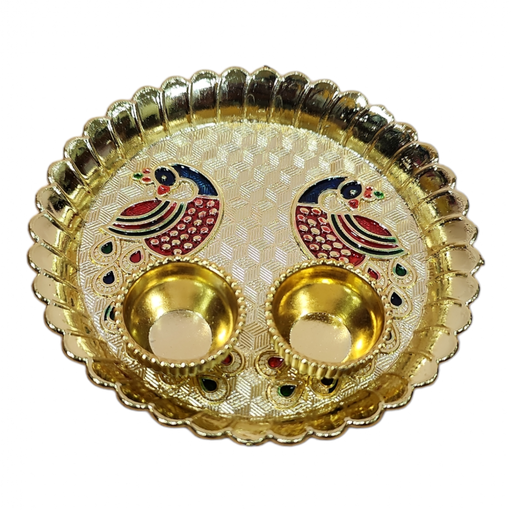 Acrylic Peacock with Meenakari work with Haldi Kumkum cups