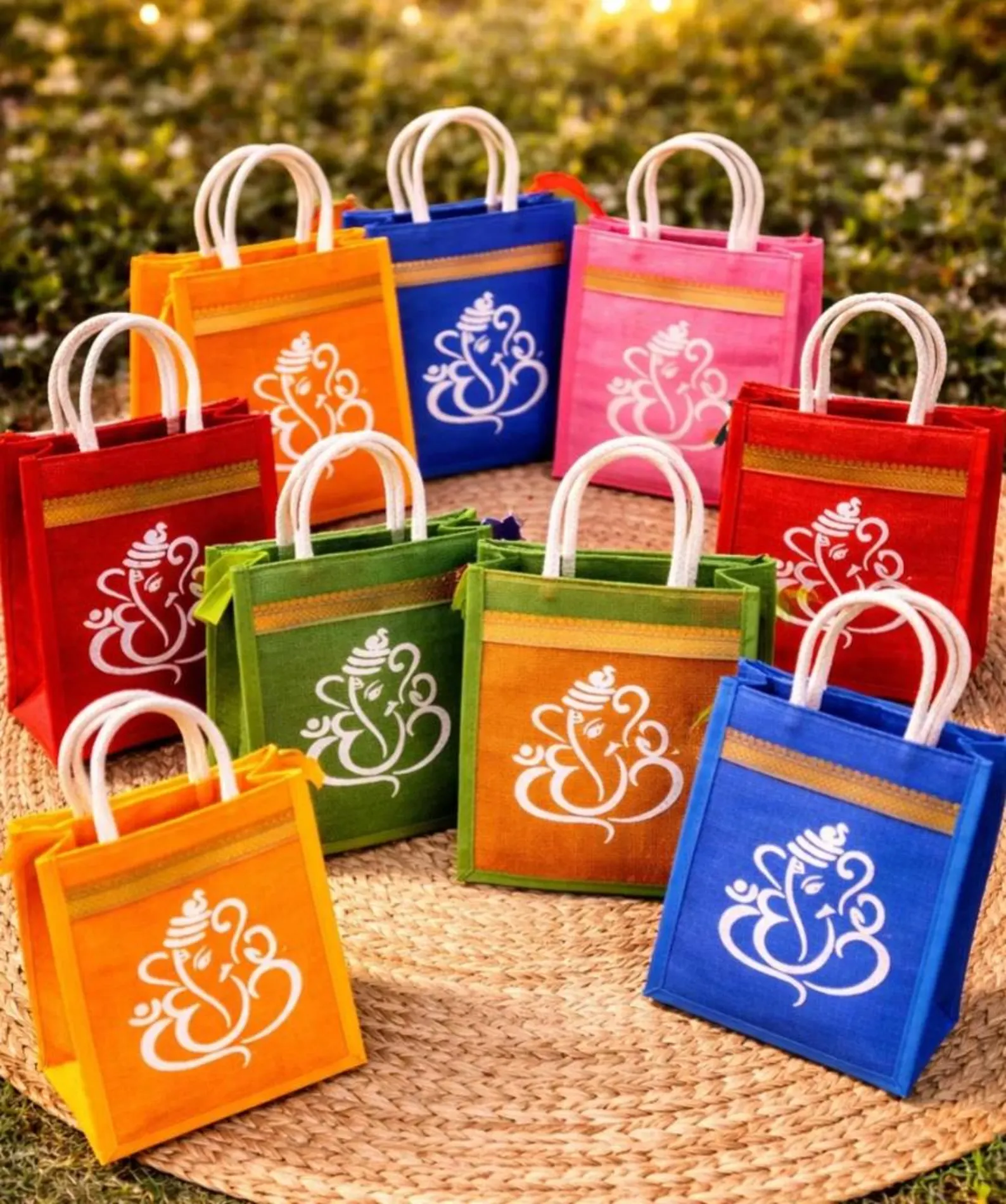 Ganesh Print Jute and Kolam Bag | Return Gift, Pooja & Thamboolam Bag